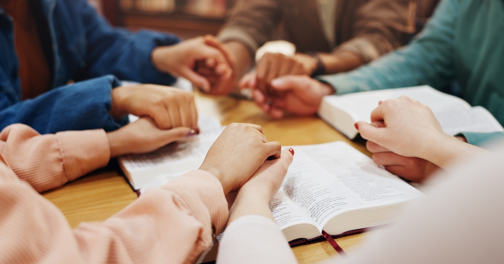 Bible,Study,,Holding,Hands,And,Group,With,Faith,,Praying,And