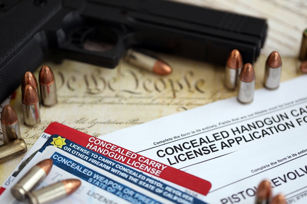 Usa,Firearms,License,And,Handgun,With,Bullets,On,Us,Constitution.
